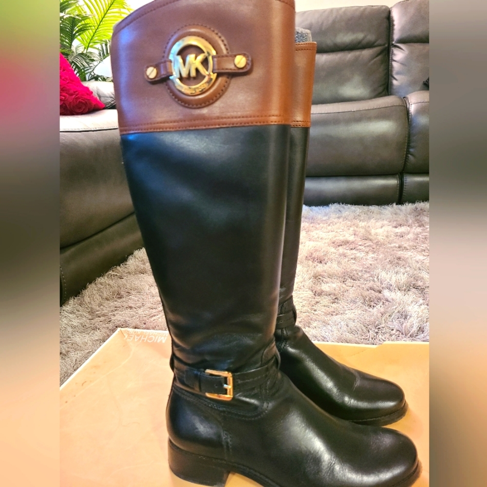 Michael Kors Black Tall Leather Boots Size 6.5